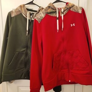 Two Women's Under Armour Zip Up Camo Hoodies
